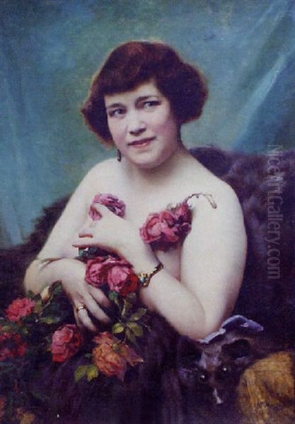 Portraet Af Kvinde Med Blomster Oil Painting by Arthur (Prof.) Fischer