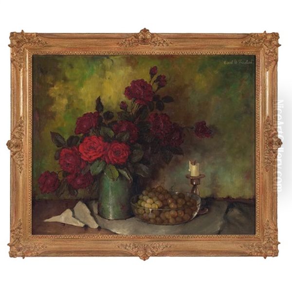 Still Life With Grapes And Candle Oil Painting by Carl Holger Fischer