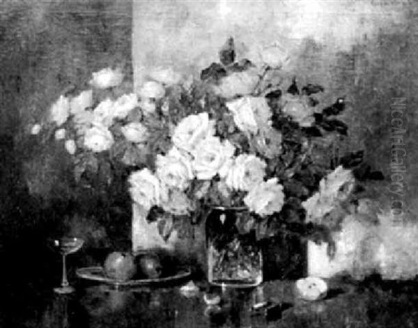 Stilleben Med Rosor Och Frukt Oil Painting by Carl Holger Fischer