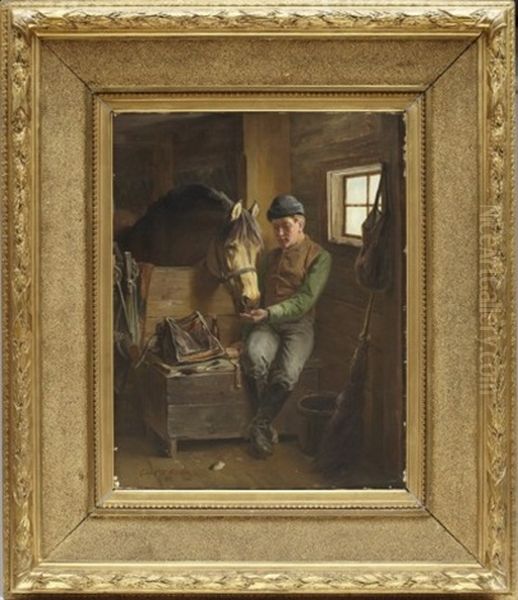 Pojke Matar Hast Oil Painting by Gustaf Ericson Fischer