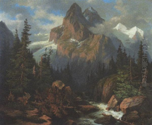 Wilde Alpenlandschaft Oil Painting by Heinrich Fischer