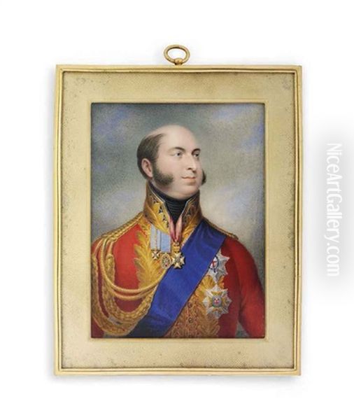 Prince Edward (1767-1820), Duke Of Kent And Strathearn, In Gold-embroidered Red Coat With Gold Aiguillettes, Black Stock Oil Painting by Johann George Paul Fischer