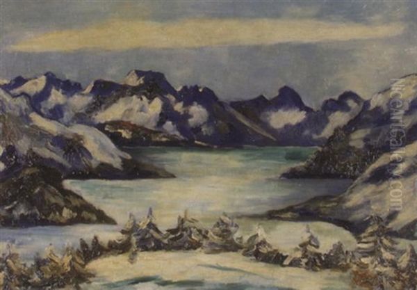 Ansicht Des Silser Sees Oil Painting by Johannes Fischer