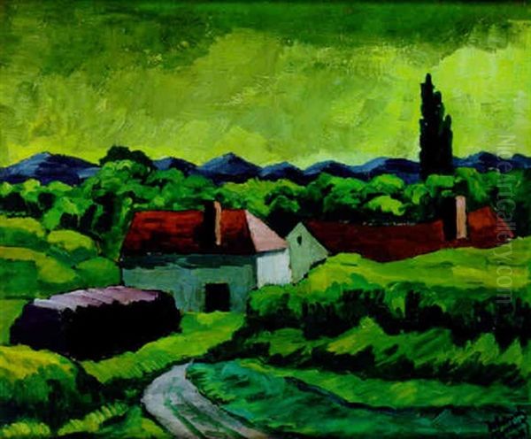 Landschaft Mit Weissen Hausern Oil Painting by Johannes Fischer