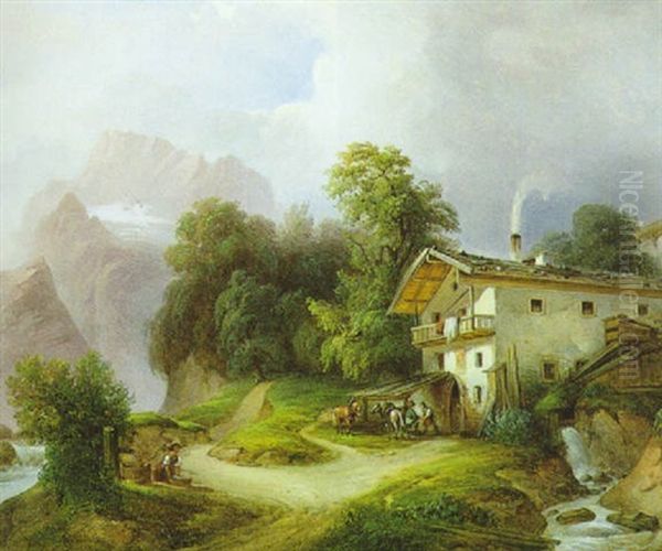 Schmiede Am Konigsee Bei Berchtesgaden Oil Painting by Ludwig Fischer
