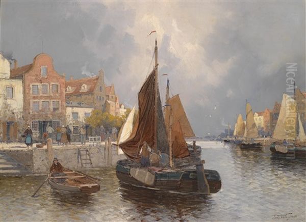 Hollandische Hafenansicht Oil Painting by Georg Fischhof