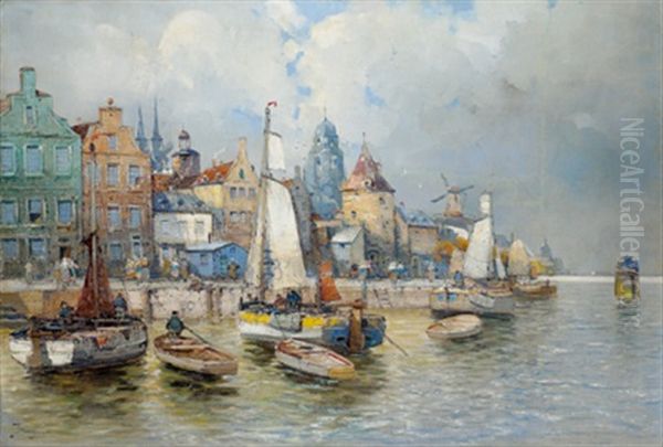 Motiv Aus Dortrecht Oil Painting by Georg Fischhof