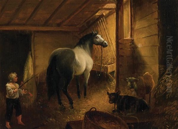Stable Interior Oil Painting by Alvan Fisher