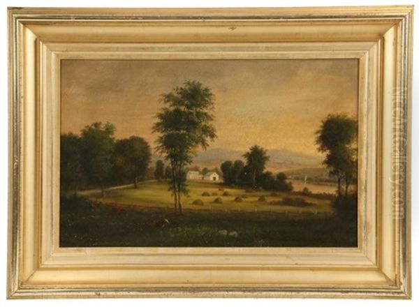 Shelburne, Vt Farm Overlooking Adirondack Mountains Oil Painting by D.A. Fisher