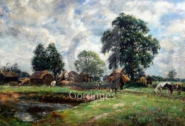 Horses In A Meadow Oil Painting by Mark Fisher
