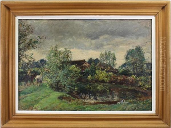 A Farm Pond Oil Painting by Mark Fisher