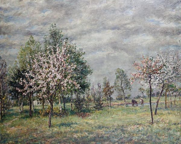 Cattle Watering By Cherry Trees Oil Painting by Mark Fisher