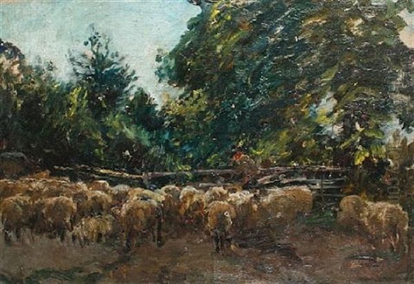 A Shepherd And His Flock Oil Painting by Mark Fisher