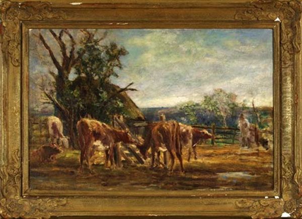 Farm Scene With Cattle Grazing Oil Painting by Mark Fisher