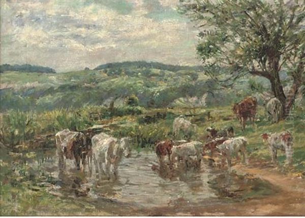 Cattle Watering Oil Painting by Mark Fisher
