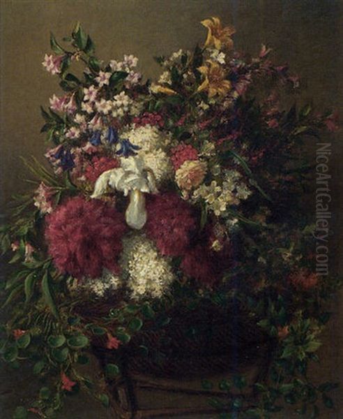 Summer Flowers In A Basket Oil Painting by Mark Fisher