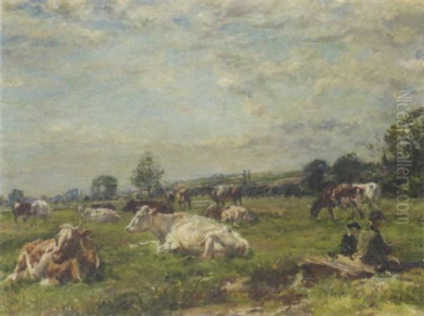 Cattle In A Meadow Oil Painting by Mark Fisher