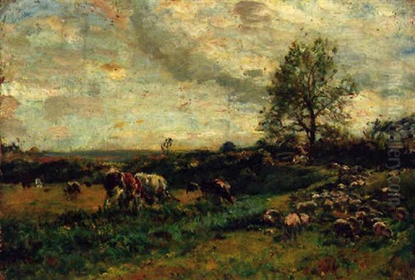 Cows And Sheep In The Field Oil Painting by Mark Fisher