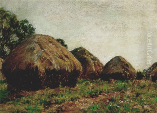 Haystacks Oil Painting by Mark Fisher