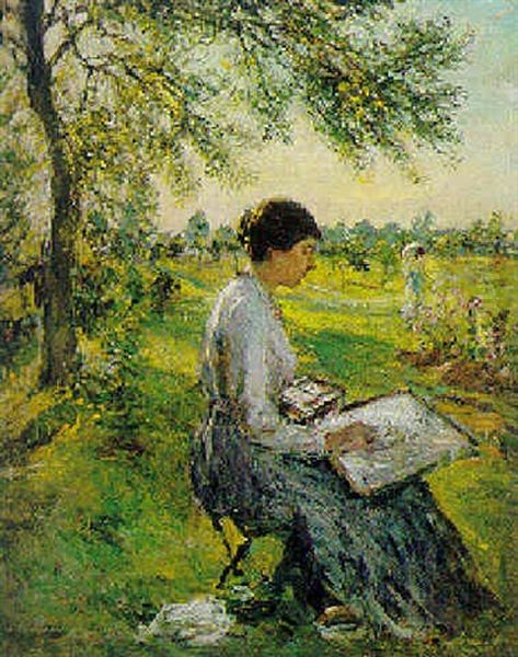 The Artist's Daughter At Hatfield Heath Oil Painting by Mark Fisher