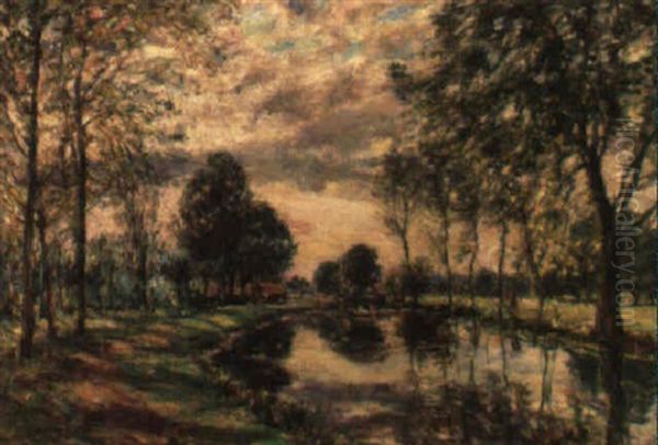 By The Lea, Harlow, Essex Oil Painting by Mark Fisher