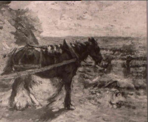 A Cart Horse Pulling A Hay Rick Oil Painting by Mark Fisher