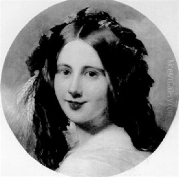 Portrait Of Mrs. Anne Paddon, Head And Shoulders In A Black Lace Shawl Oil Painting by Mark Fisher