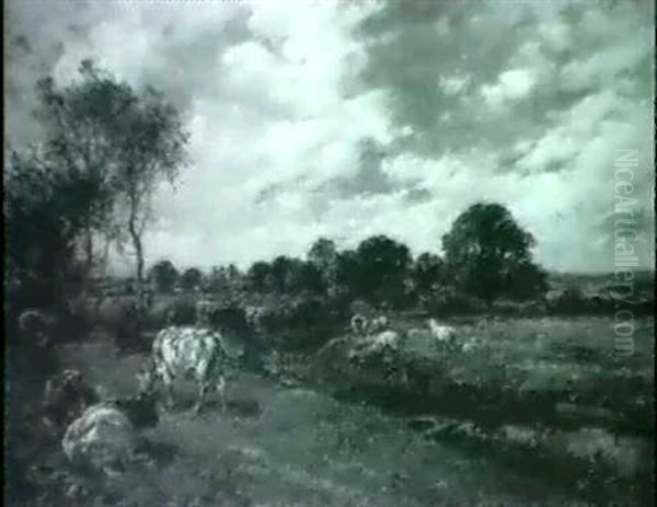 Cows Grazing In The Afternoon Oil Painting by Mark Fisher