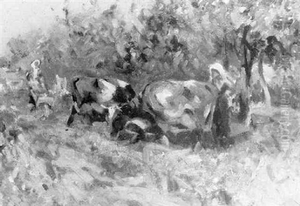 Cattle Grazing Oil Painting by Mark Fisher
