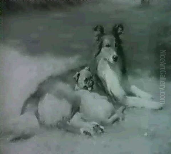 Dignity And Impudence - A Collie And A Pug Oil Painting by Percy Harland Fisher