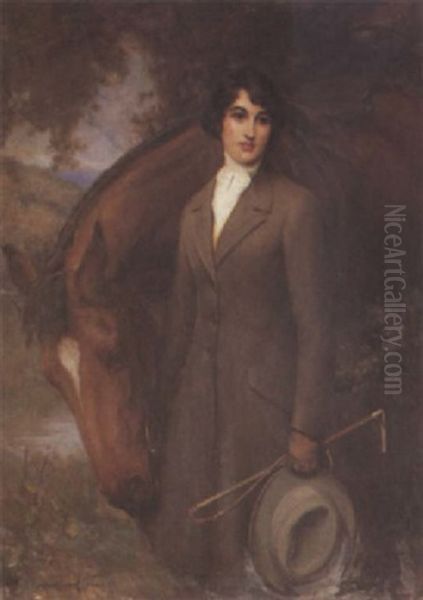 Girl With A Bay Hunter Oil Painting by Percy Harland Fisher