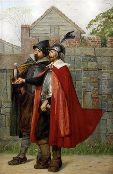 Two Cromwellian Soldiers, One Holding A Peregrine Falcon Oil Painting by William Henry Fisk