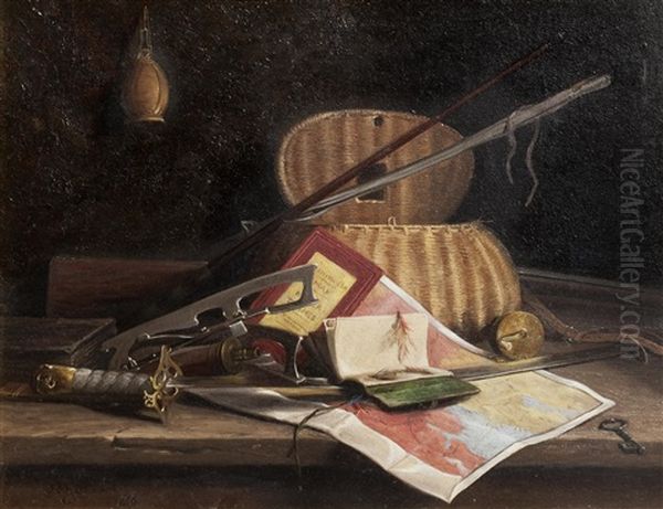 Still Life With Rods And Reels Oil Painting by John Fitz Marshall