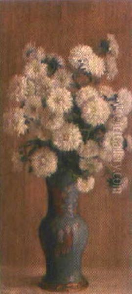 Bouquet De Chrysanthemes Au Vase Japonisant Oil Painting by Pierre Felix Masseau Fix-Masseau