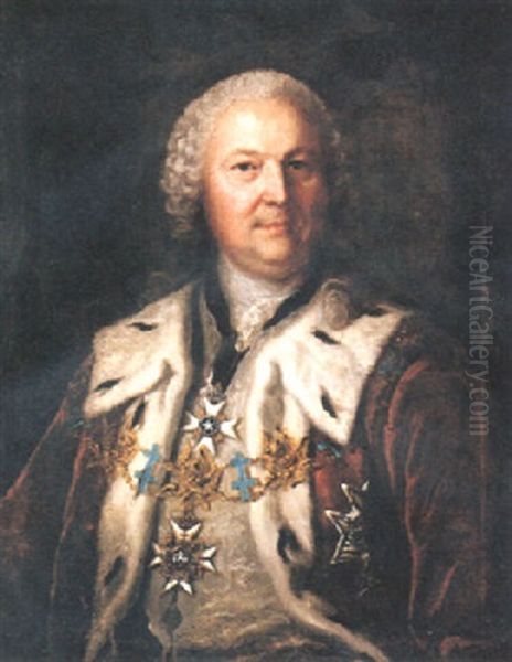 Portratt Av Riksrad Med Serafimerordens Kedja Och Finlands Vita Ros Oil Painting by Peter Fjaellstroem