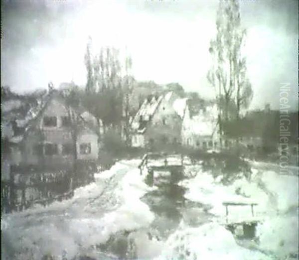 Winterabend In Dachau Oil Painting by Georg Flad