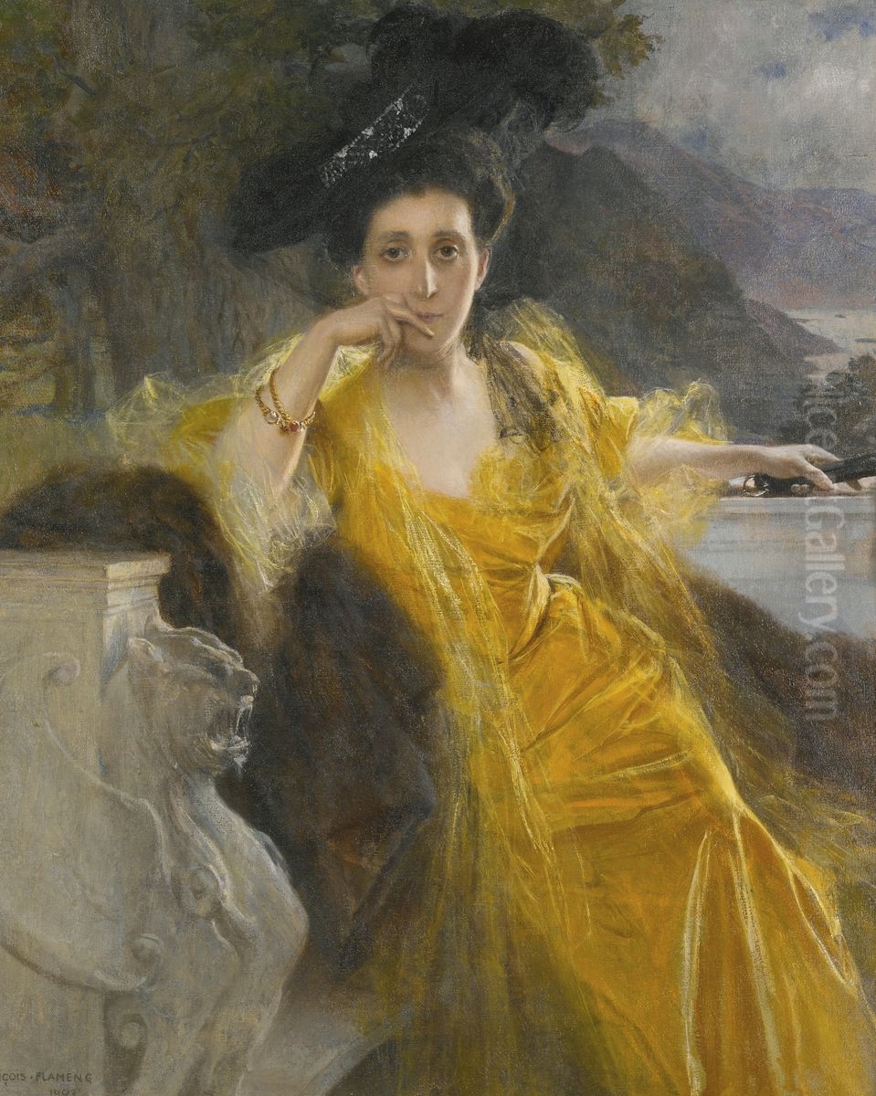 Mme Marie-louise Fould, Nee Heine Oil Painting by Francois Flameng
