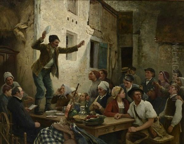 Scene De Vente Aux Encheres Dans Le Nord Oil Painting by Flameng, Leopold