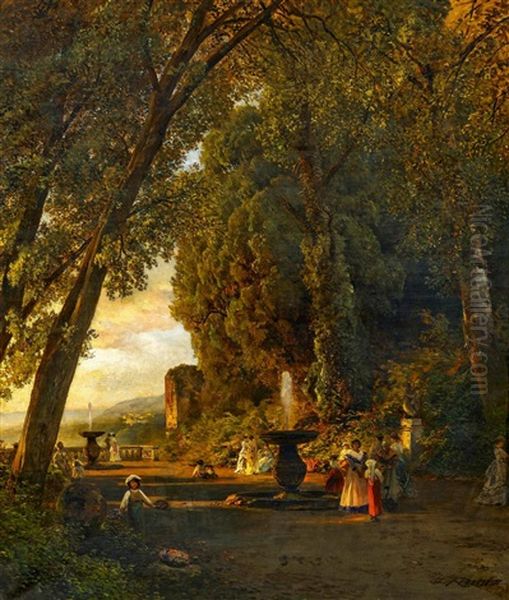 Im Park Der Villa Torlonia Oil Painting by Albert Flamm