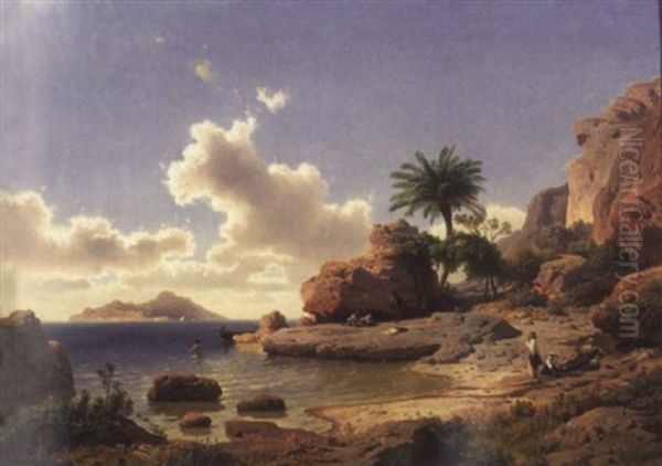 Plage De La Cote Italienne A Capri Oil Painting by Albert Flamm