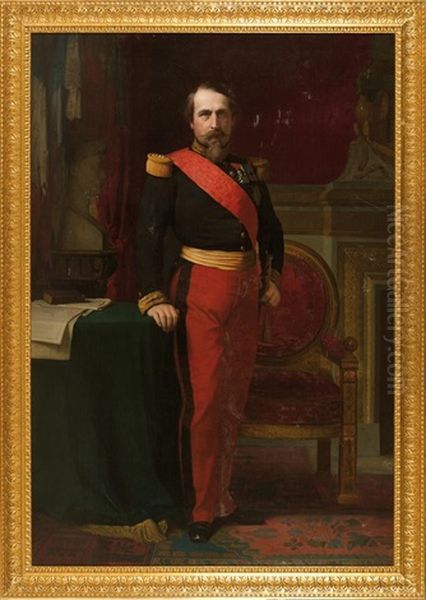L'empereur Napoleon Iii, Empereur Des Francais En Uniforme De General De Brigade Dans Son Grand Cabinet Des Tuileries En 1861 Oil Painting by Hippolyte Flandrin