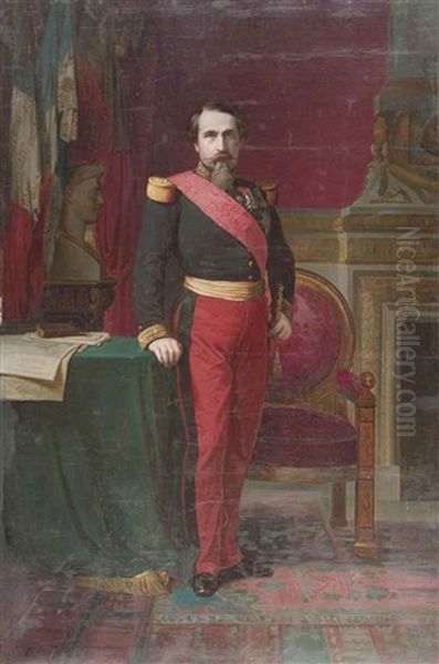 Napoleon Iii En Uniforme De General De Division Dans Son Grand Cabinet Aux Tuileries Oil Painting by Hippolyte Flandrin