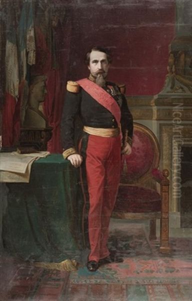 Napoleon Iii En Uniforme De General De Division, Dans Son Grand Cabinet Aux Tuileries Oil Painting by Hippolyte Flandrin