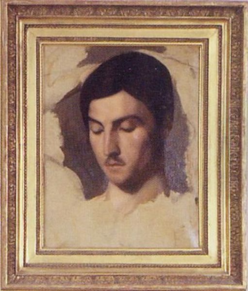 Portrait Study Of A Young Man With Moustache Oil Painting by Hippolyte Flandrin