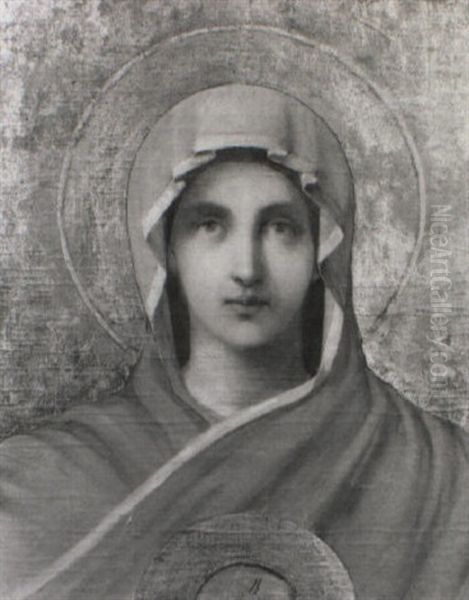 Etude Pour Une Figure De La Vierge Sur Fond Or Oil Painting by Hippolyte Flandrin