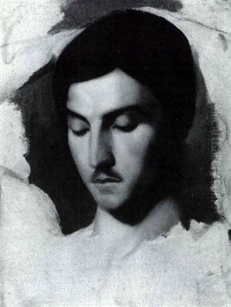 Sketch Of A Young Man's Head Oil Painting by Hippolyte Flandrin