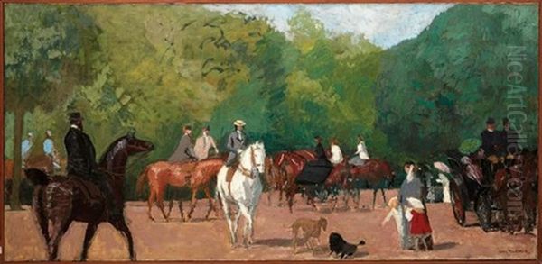 Cavaliers Au Bois Oil Painting by Jules Flandrin