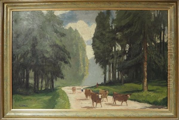 Le Troupeau En Montagne Oil Painting by Jules Flandrin