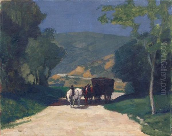 Paysage De Campagne A La Charrette De Foin Oil Painting by Jules Flandrin