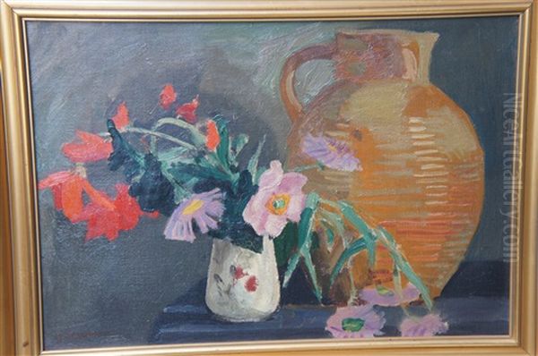 Nature Morte Au Pichet Et Bouquet De Fleurs Oil Painting by Jules Flandrin